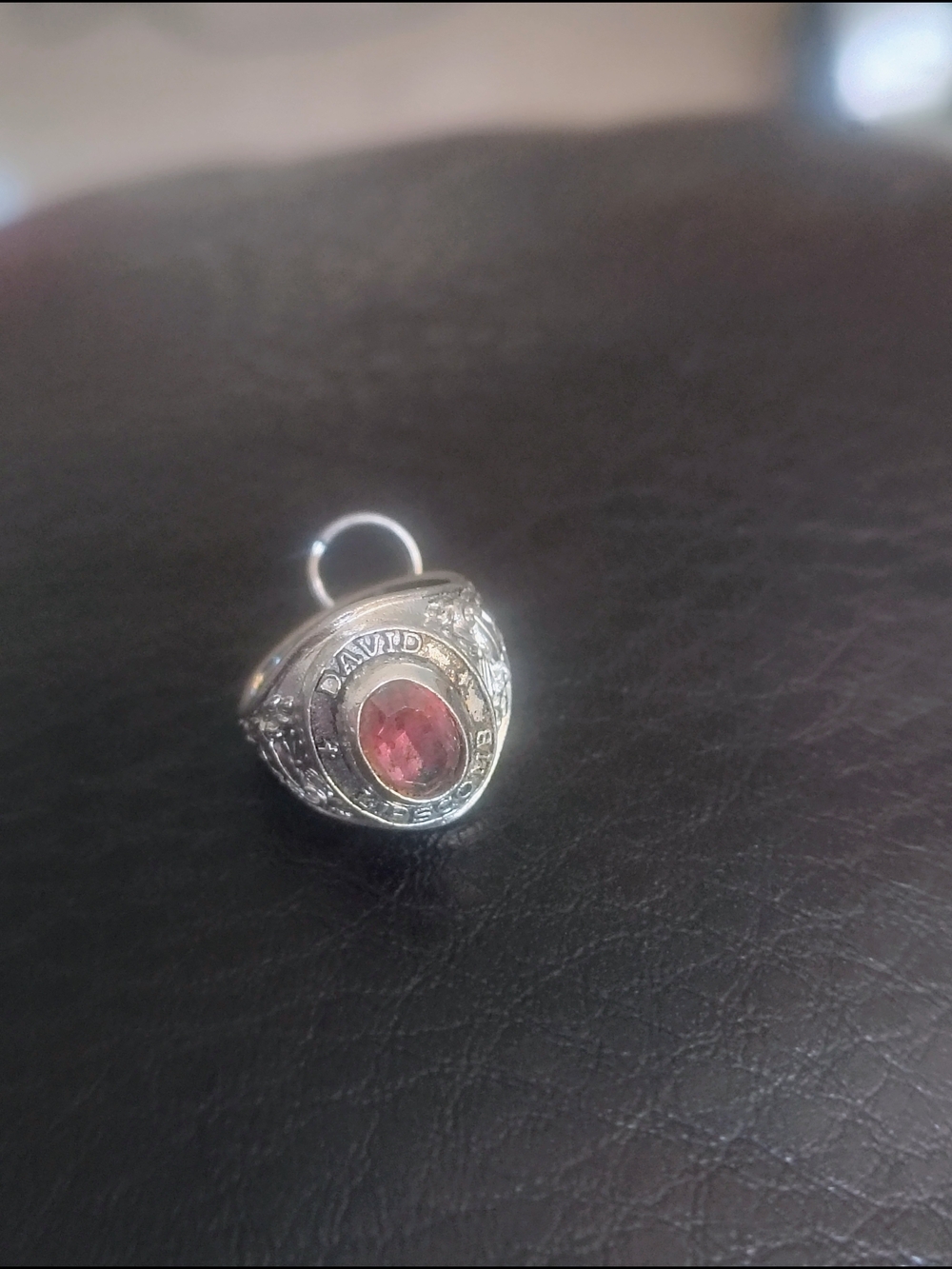 David Lipscomb School Ring Pendant with Pink Stone - Women's Silver Jewelry